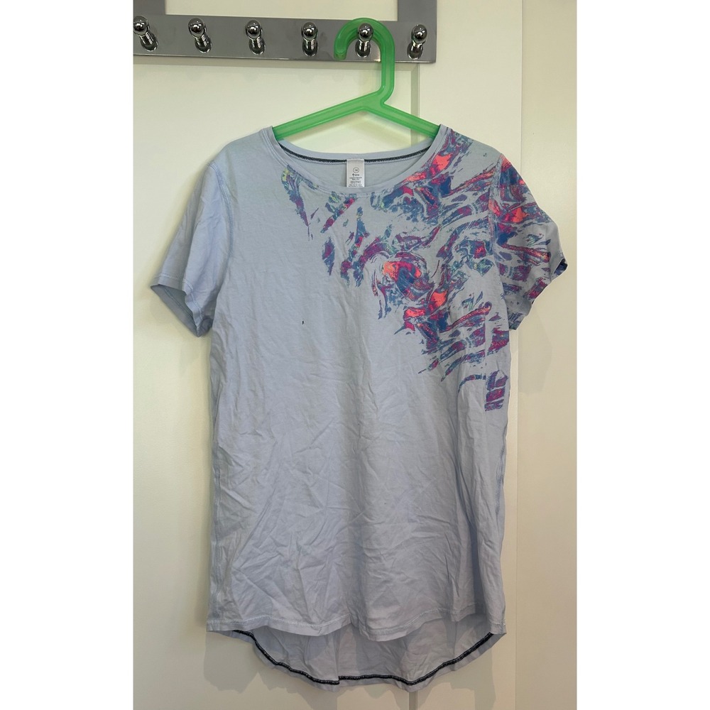Ivivva by Lululemon Girls Light Blue Abstract Graphic High Low Tee Shirt Size 14
